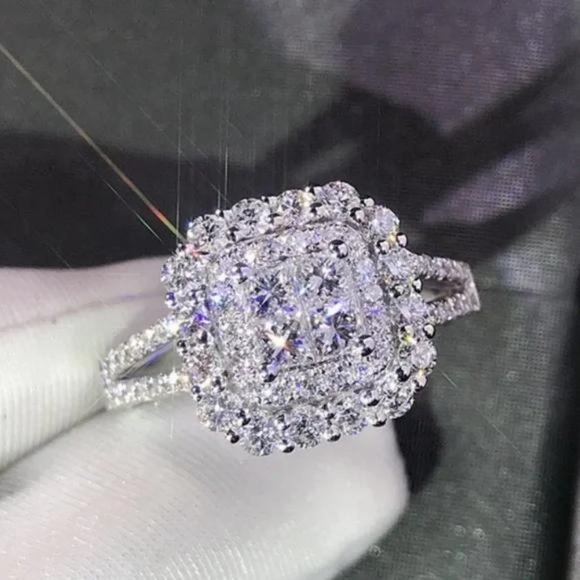 NEW 925 STERLING SILVER DIAMOND HALO RING - Picture 4 of 6